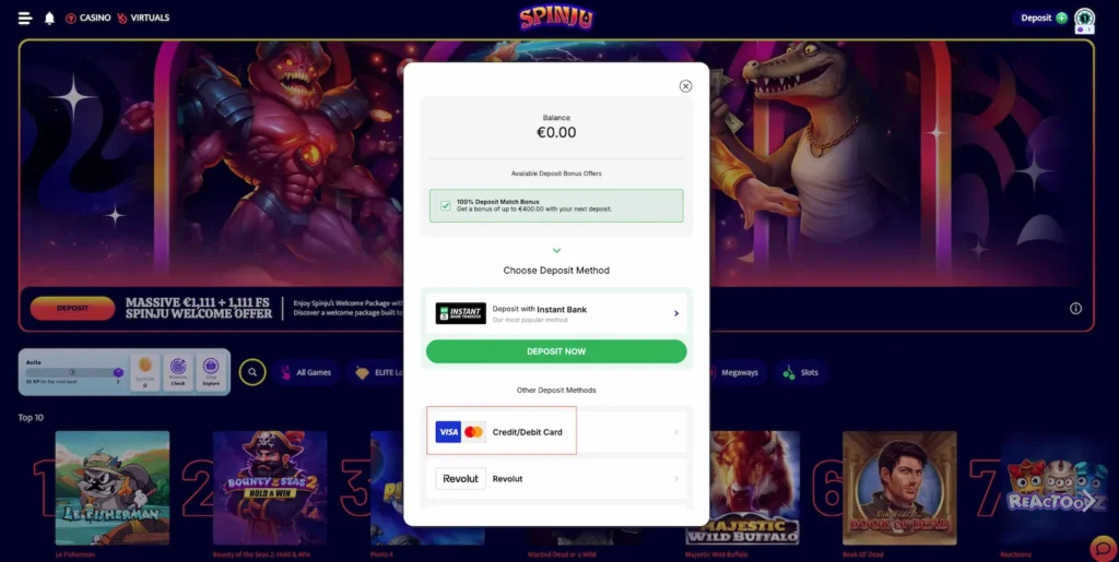 Visa casino innskudd