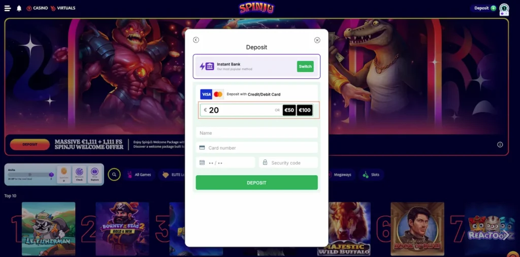 Visa casino innskudd