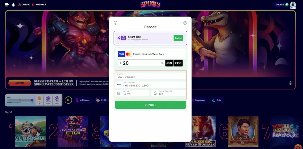 Visa casino innskudd