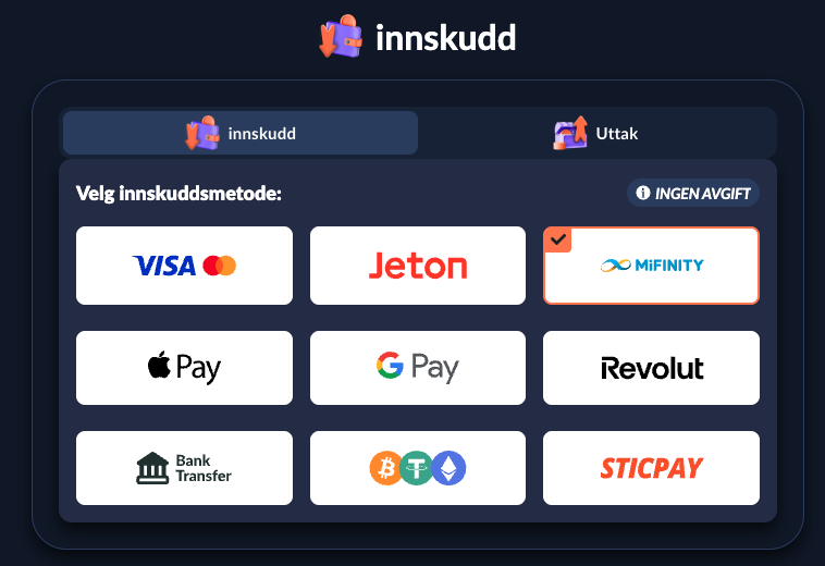 Betalingstester, MiFinity, innskudd 1