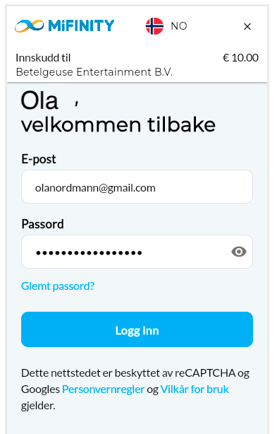 Betalingstester, MiFinity, innskudd 3