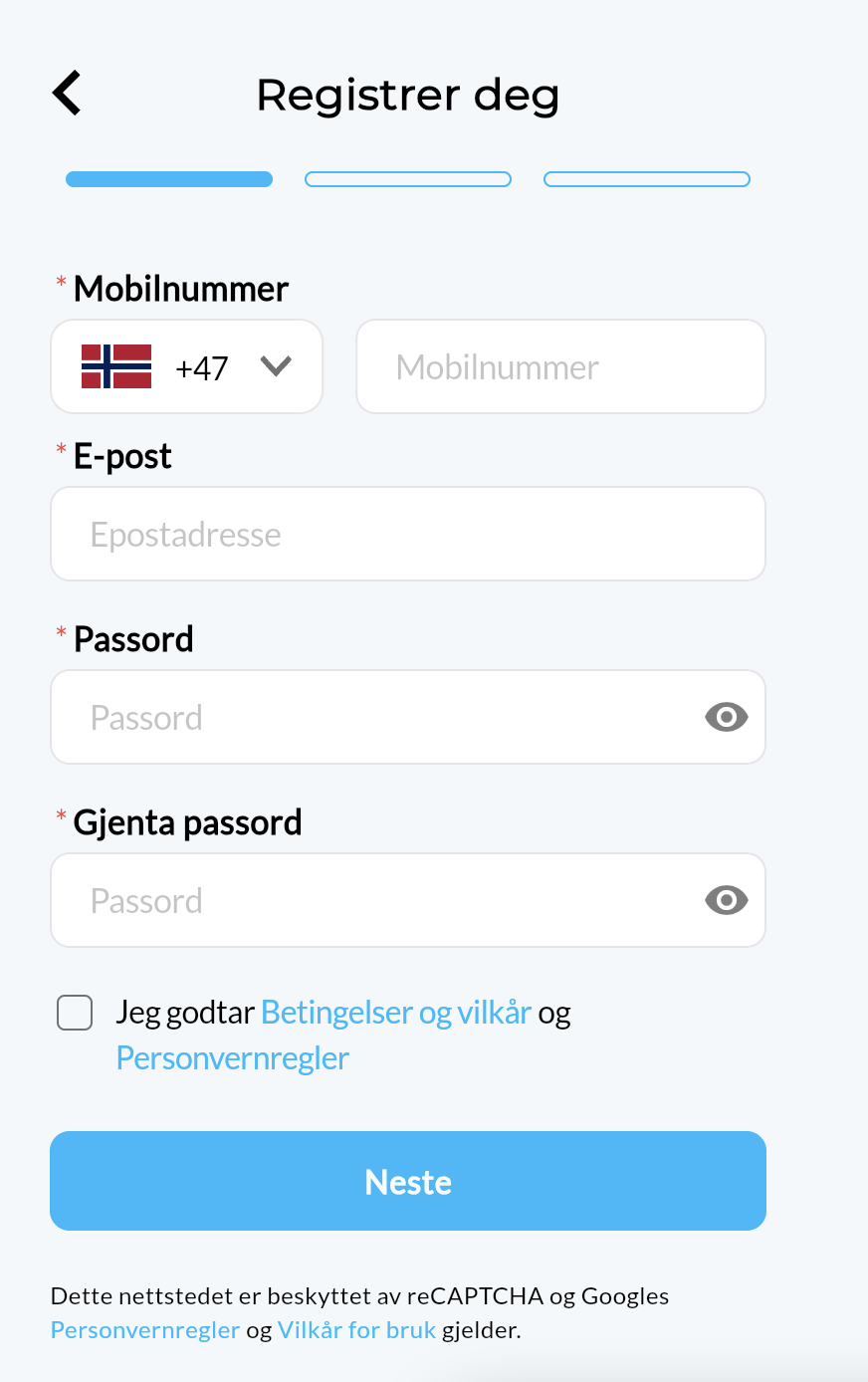 Betalingstester, MiFinity, registrering 2