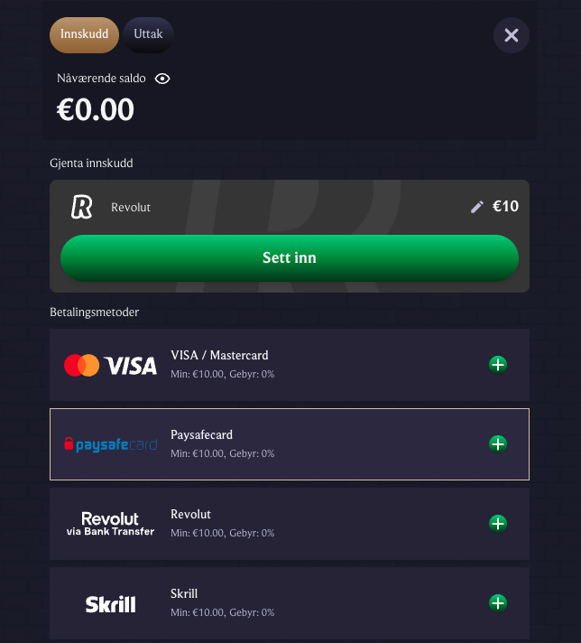 Paysafecard innskudd 1