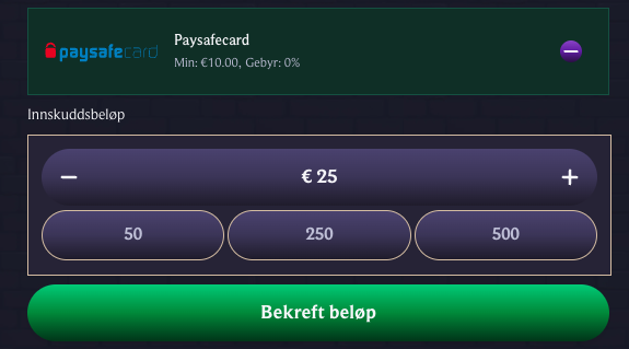 Paysafecard innskudd 2